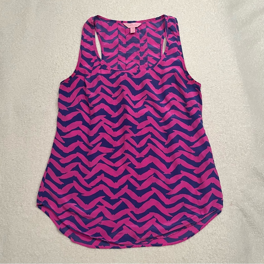 Lilly Pulitzer Silk Pink and Purple Seagull Print Women's Tank Top Size Medium